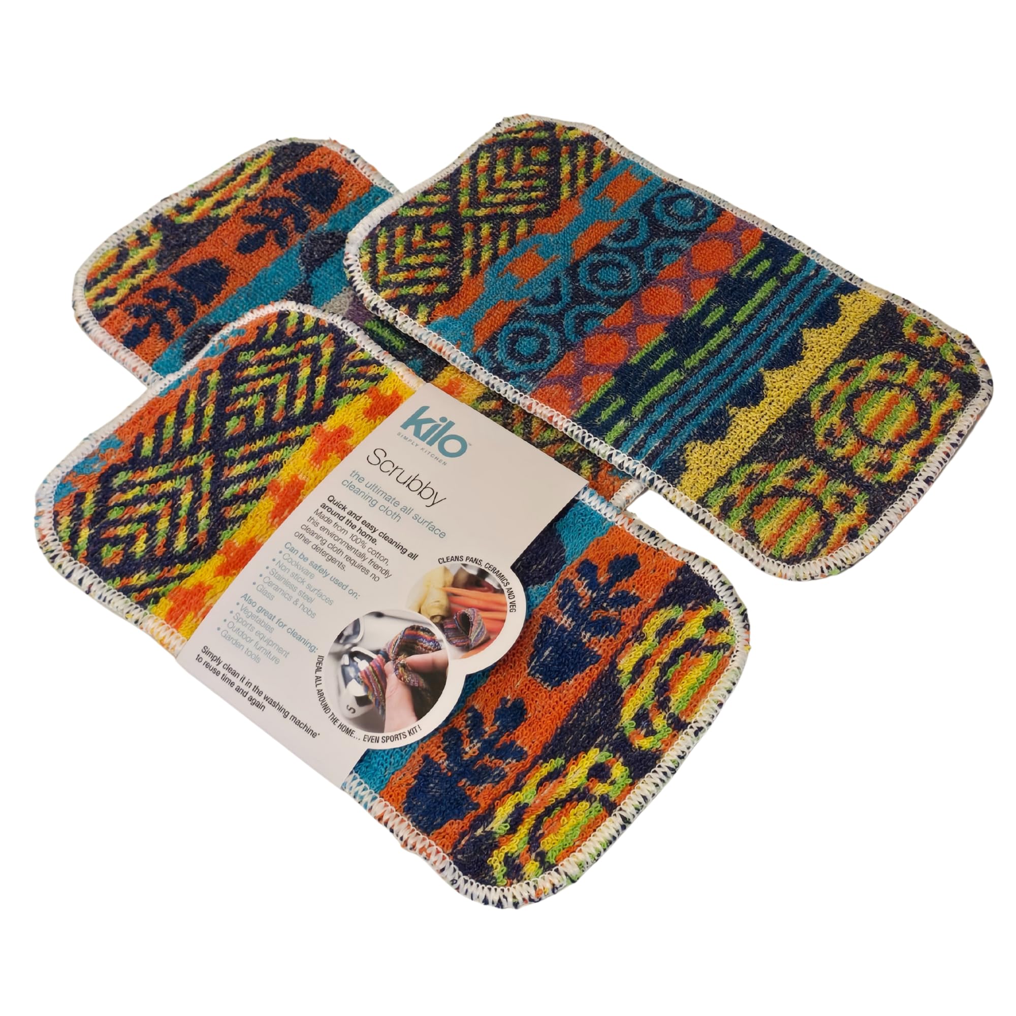 – Kilo Jumbo Non-Scratch Scourer, Multi Purpose, Environmentally Friendly Scrubby Cleaning Cloth – Multi Colour (24x14cm Set of 3)