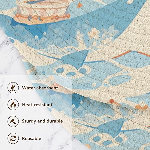 Miniatura 3 de 3 unidades de salvamanteles grandes con diseño de olas oceánicas, estrellas de mar de playa, color azul para platos calientes, tejido de hilo de