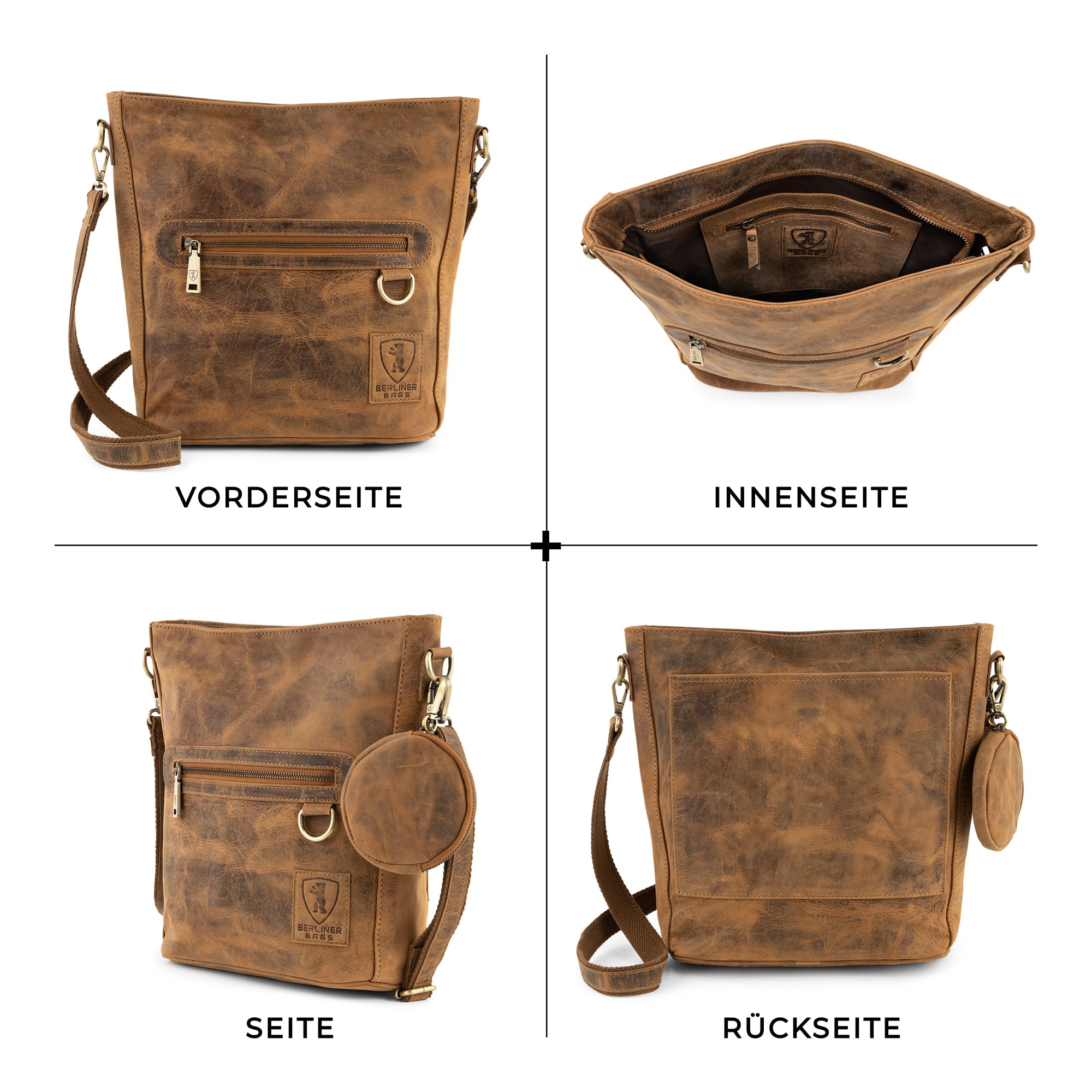 Berliner Bags Vintage Schultertasche Siena, Mittelgroße Umhängetasche aus Leder, Crossbody Bag, Handtasche für Damen - Braun