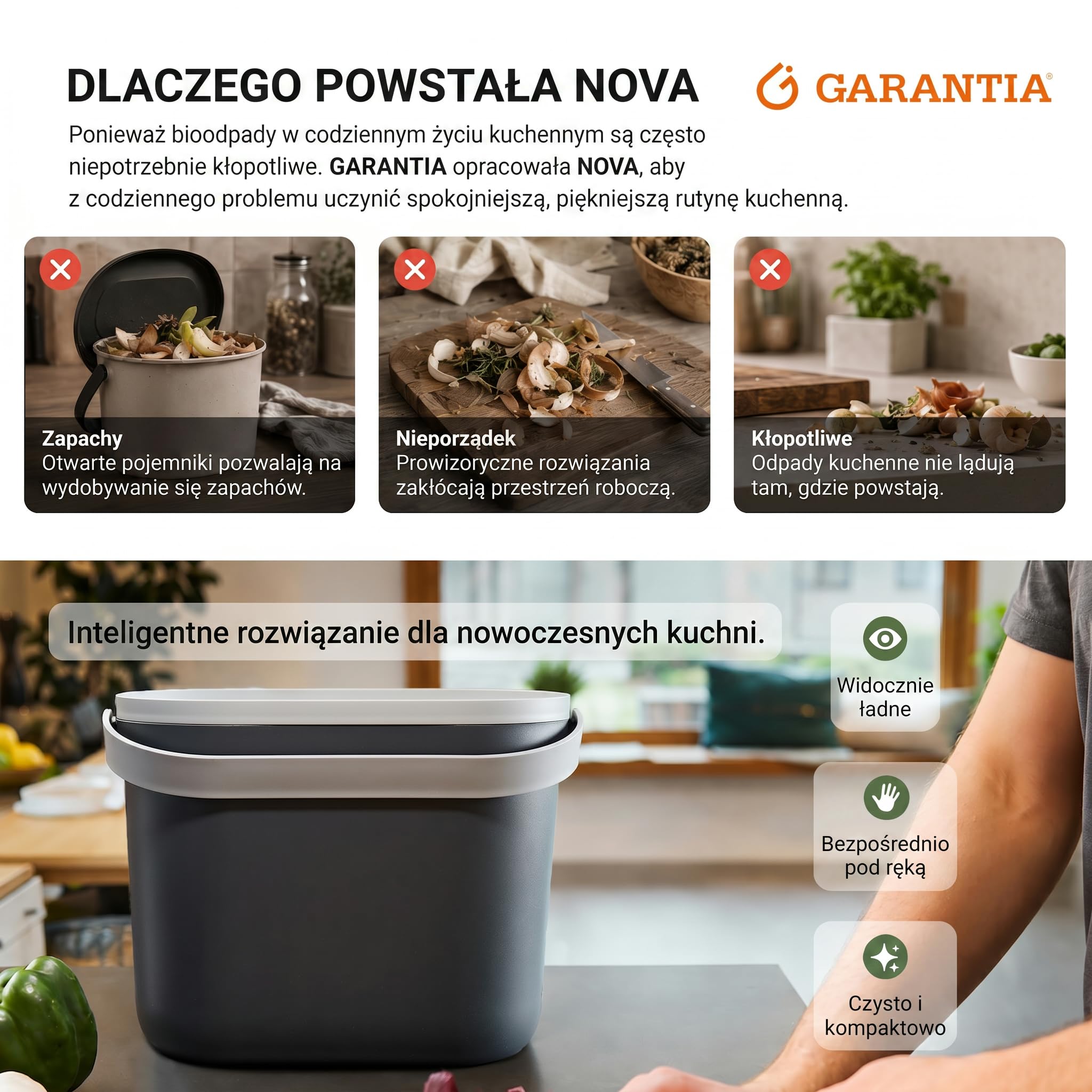 GARANTIA NOVA pojemnik na bioodpady 8 litrów, graphite grey/steingrau