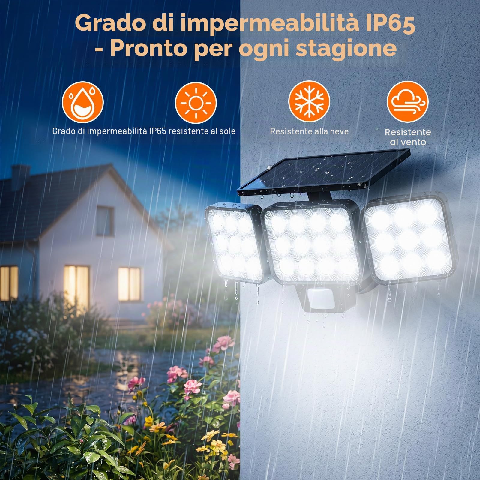 GEARLITE Lampade solari per esterni con sensore di movimento, 2 pezzi, 3500 lm, super luminose LED per esterni, 3 modalità con illuminazione grandangolare a 270°, IP65, impermeabile, lampada da parete