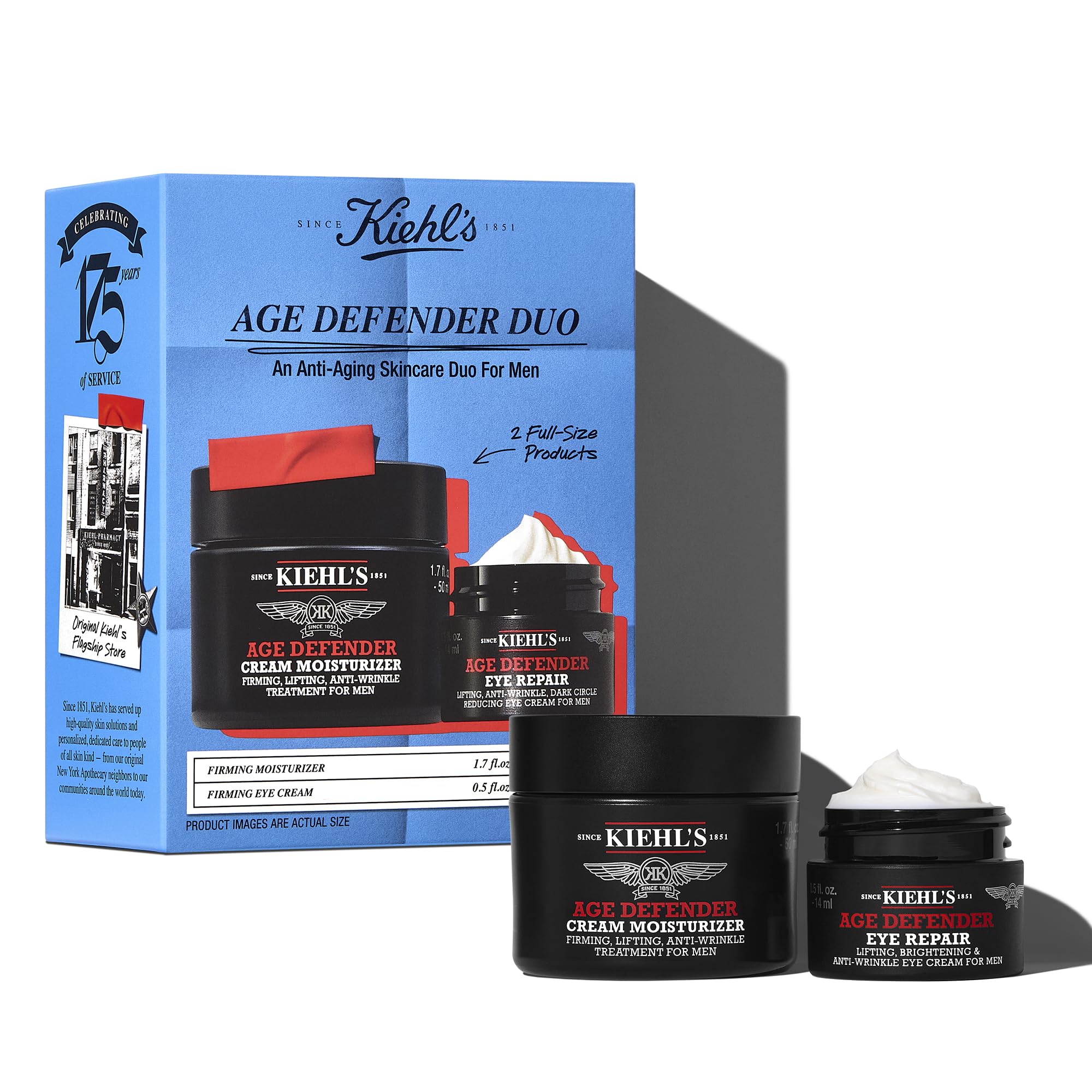 Kiehl's Age Defender Men's Skincare Routine Gift Set, $89 Value, Anti-Aging Kit Including Face Lotion And Eye Cream, Reduces The Appearance Of Dark Circles And Wrinkles, Rejuvinates and Firms Skin