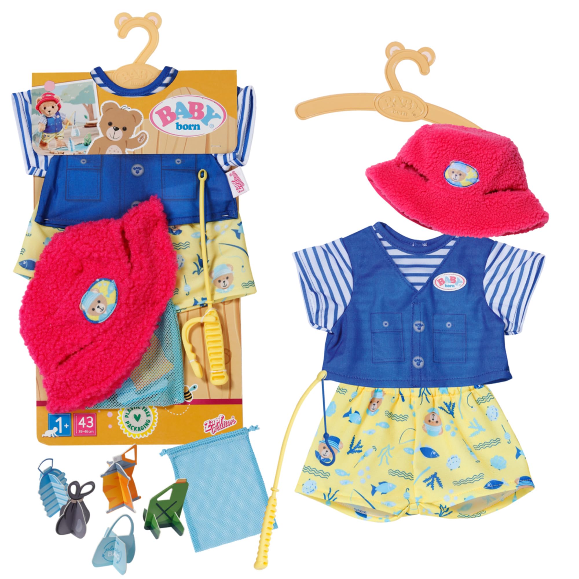 BABY born Teddy Angler-Outfit mit mit Angelrute für 43 cm Puppen und Teddy, 835982 Zapf Creation