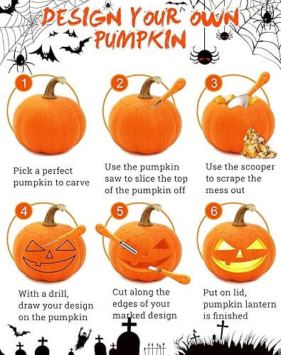 Miniatura 4 de Greatever Kit de tallado de calabaza de Halloween, herramientas profesionales y resistentes, juego de tallado de calabaza con 12 plantillas de