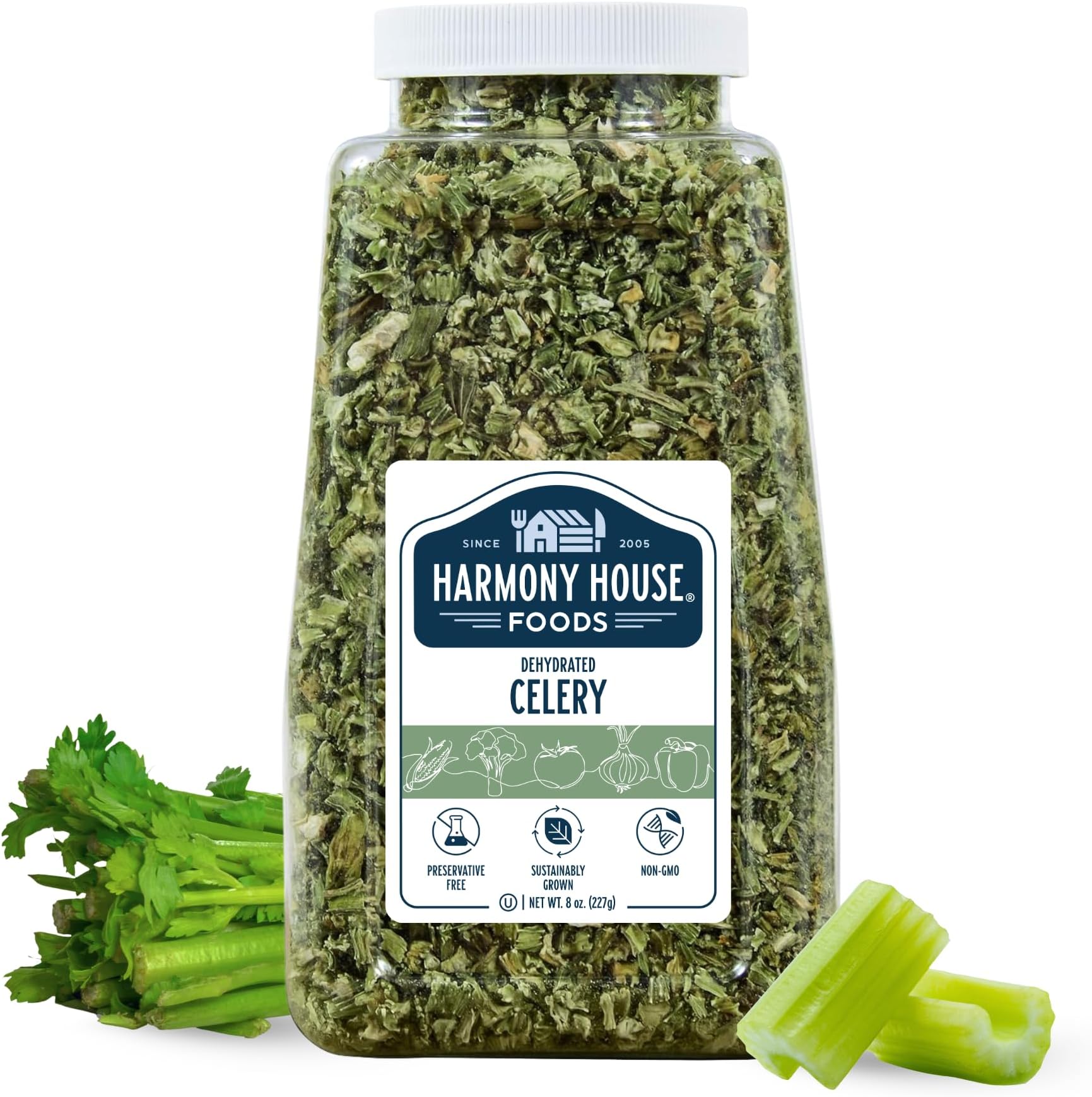 Harmony House Dehydrated Celery, Crosscut – Dried Vegetables For Cooking, Camping, Emergency Supply and More (8 oz, Jar)