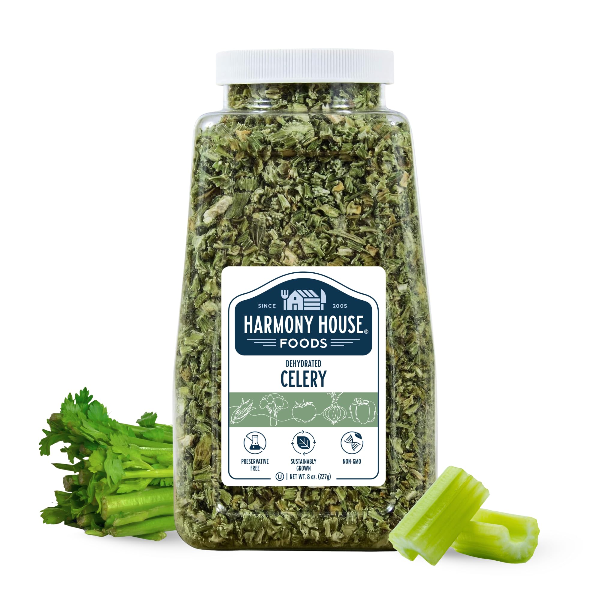 Harmony House Dehydrated Celery, Crosscut – Dried Vegetables For Cooking, Camping, Emergency Supply and More (8 oz, Jar)