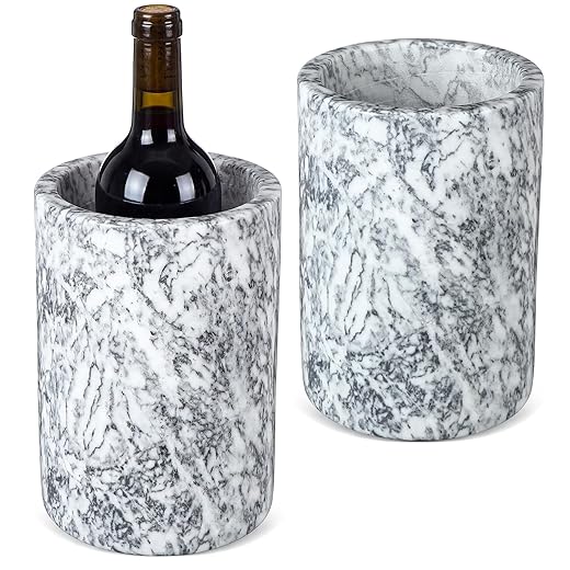 2 Pcs Marble Wine Chiller for 700 ml Bottles Wine Cooler Bucket Decorative Champagne Chiller Holder for Party Kitchen Bar Home Decor, White