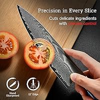 Vista 6 de Cuchillo de Chef Japonés, Cuchillo de Cocina Damasco de 8 Pulgadas con Acero VG10, Cuchillo Afilado Hecho a Mano con Mango Ergonómico, Cuchillos