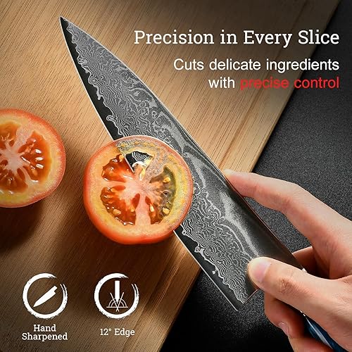 Miniatura 6 de Cuchillo de Chef Japonés, Cuchillo de Cocina Damasco de 8 Pulgadas con Acero VG10, Cuchillo Afilado Hecho a Mano con Mango Ergonómico, Cuchillos de