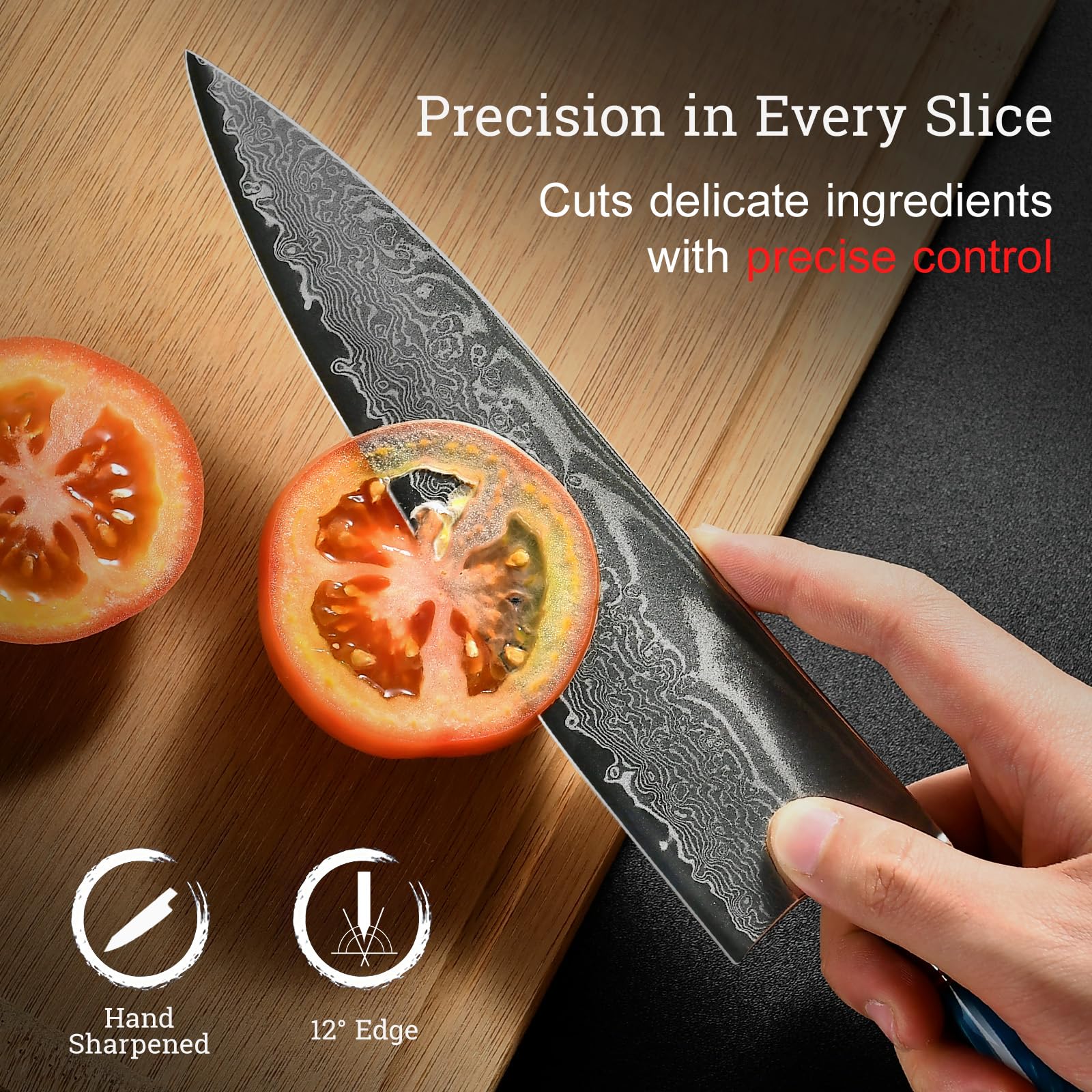 Japanese Chef Knife Set 3 Pcs, 67-Layer Damascus Kitchen Knife Set with VG10 Steel Core, Professional Sharp Damascus Knives with Ocean-Blue Ergonomic Handle, Include Elegant Cooking Gifts Box — Amazon image 6