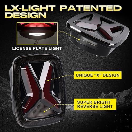 Miniatura 4 de LX-LIGHT DOT Humo X Forma Luces Traseras LED Luz de Freno Señal de Giro Luces Traseras LED Luces de Placa con EMC Compatible con Jeep Wrangler CJ YJ