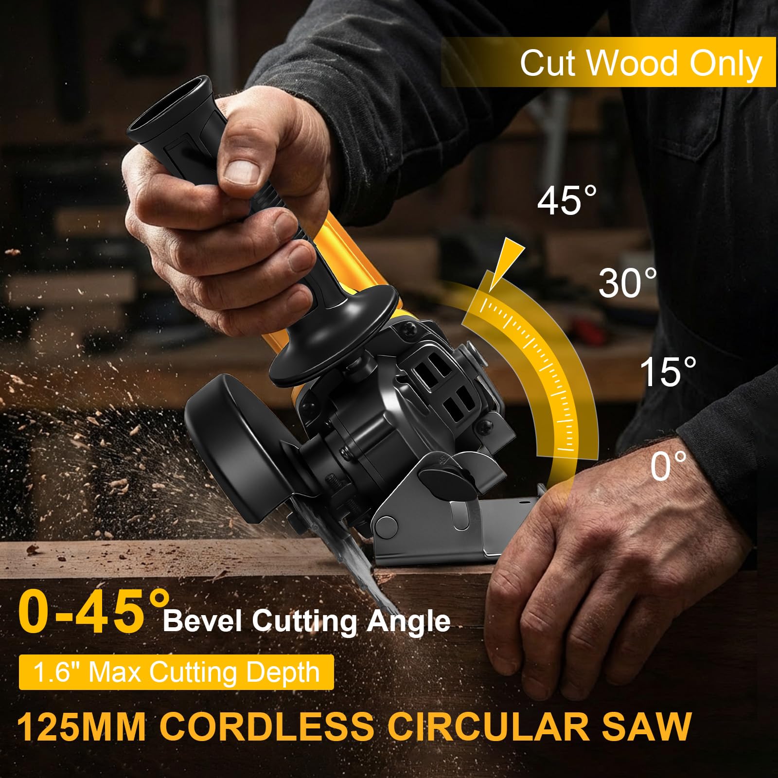 Amoladora angular inalámbrica 2 en 1 de 125 mm y sierra circular para Dewalt 20 V máximo (sin batería), rotación de 180° e inclinación de 45°, 3 velocidades 9300 rpm, sin escobillas con pantalla LED
