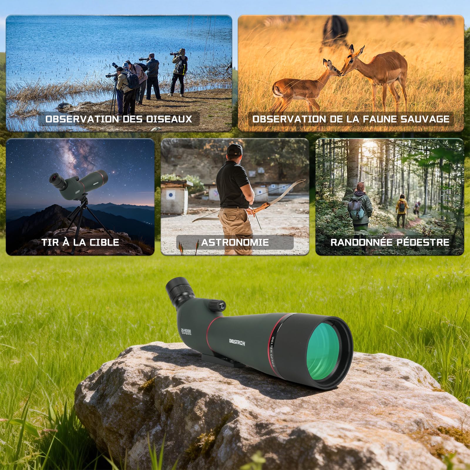 Longue Vue 20-60x80 Imperméable - Monoculaire Porro HD avec Trépied & Adaptateur Smartphone pour Ornithologie Chasse