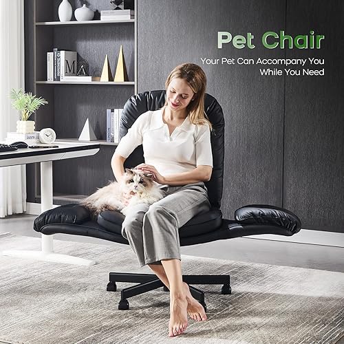 Miniatura 6 de Silla cruzada con reposabrazos y ruedas para sentarse con patas cruzadas, cómoda silla de escritorio giratoria ajustable para oficina, silla de