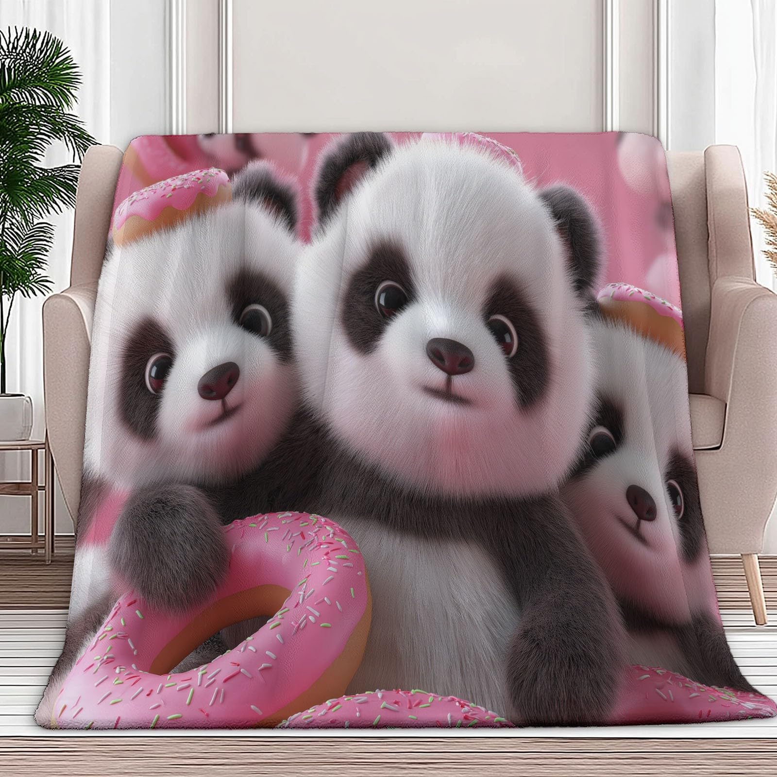 Plaid Couverture Dessin Animé Animal Panda 180x200 cm Plaid Polaire Jeté de Canapé en Flanelle, Couverture Lit Ultra Douce et Duveteuse, pour Camping et Voyage