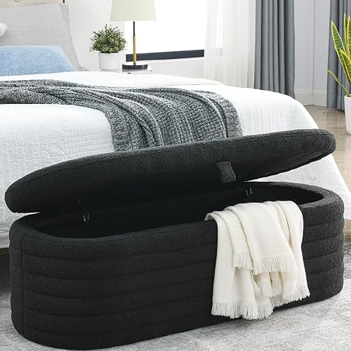 TRIPLE TREE Banco otomano de almacenamiento de 45.5 pulgadas con asiento de 250 libras, banco de almacenamiento tapizado de tela de peluche,