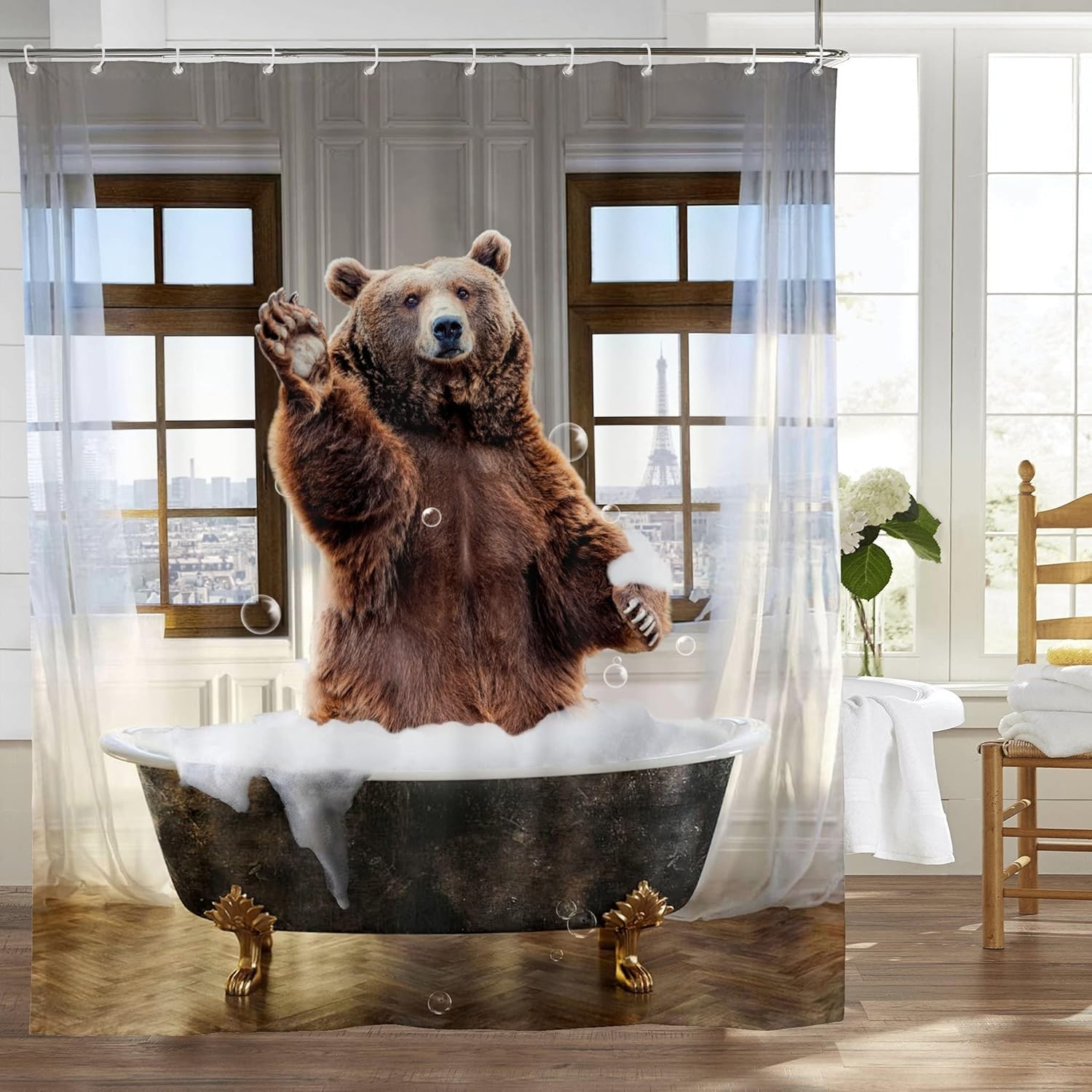 Funny Bear Shower Curtain Bear in The Bathtub Shower