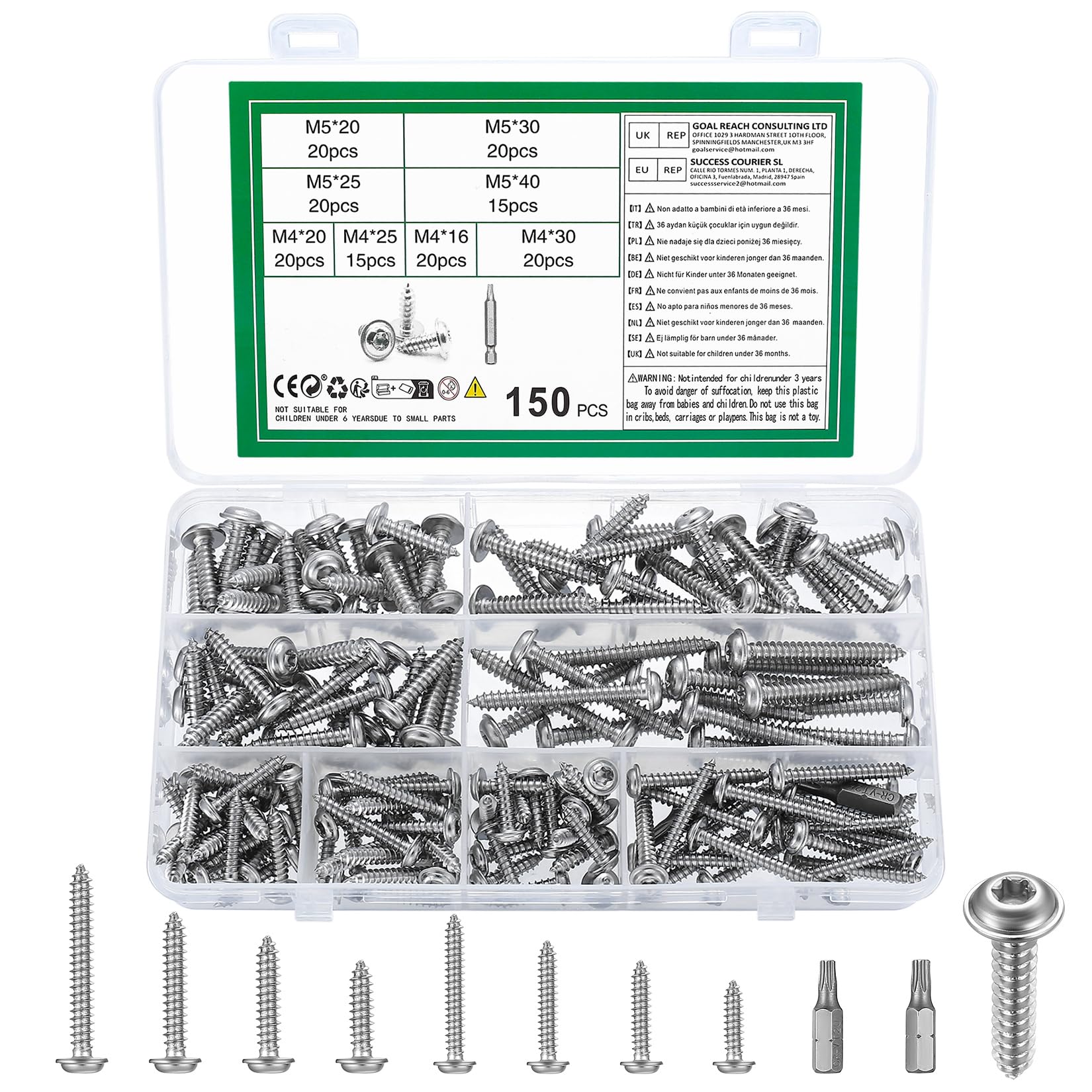 150 szt. wkrętów do drewna M4 M5, wkręty do drewna waflowego, Torx, śruby kratownicowe Torx, deski tarasowe, płyta wiórowa do blachy, 150 szt