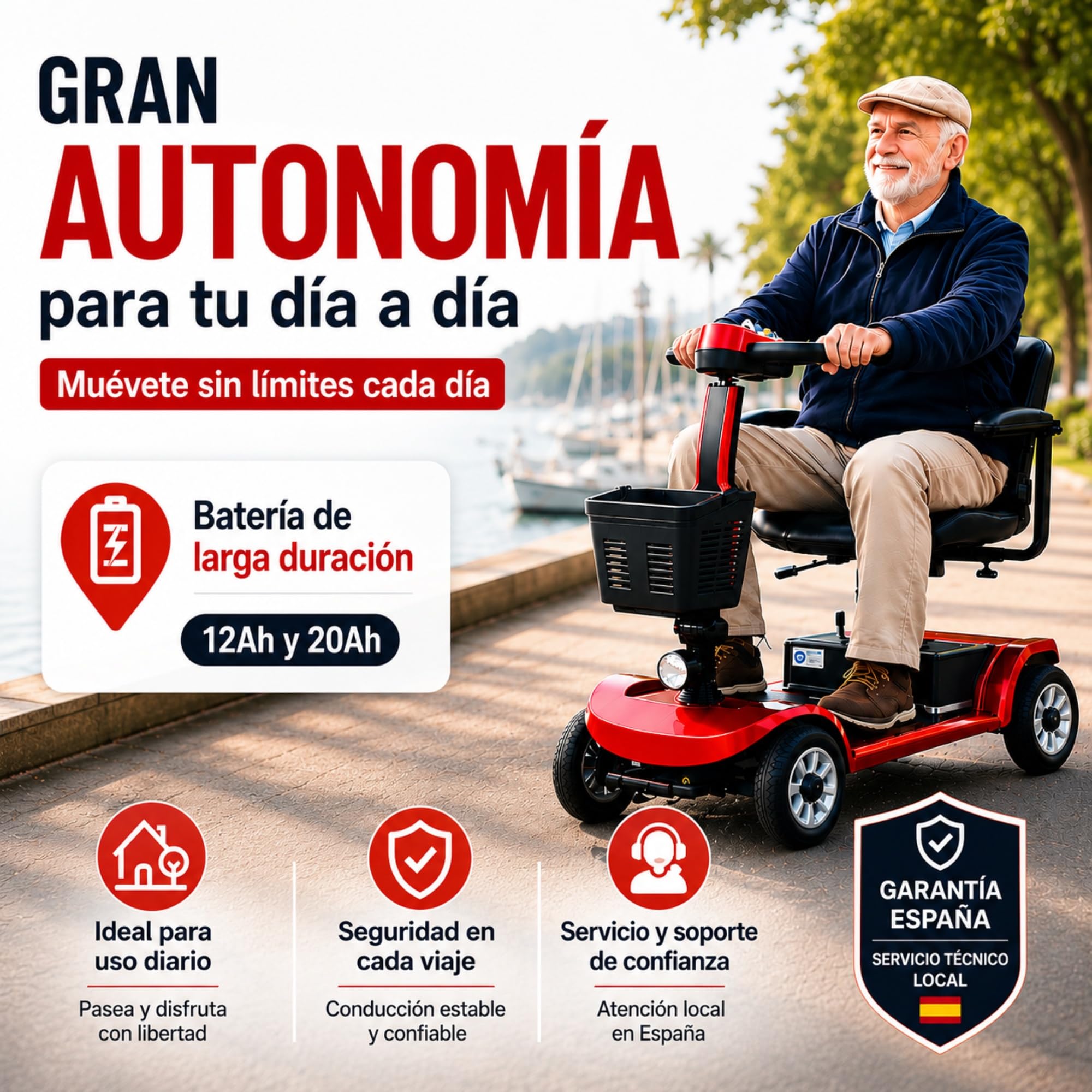 Scooter de movilidad eléctrica plegable para personas con movilidad reducida (Amperio-hora, 12)