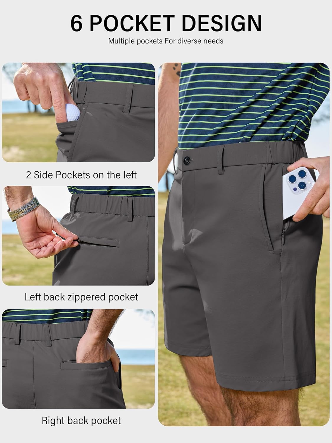JEMLDL Mens Casual Shorts with 6 Pockets 7" Quick Dry Golf Shorts Stretch Flat Front Hybrid Shorts Elastic Waistband - Image 4