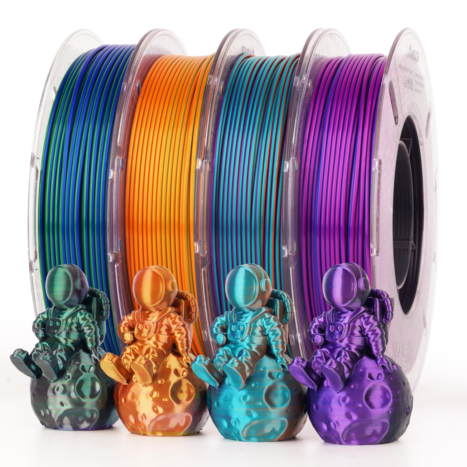 AMOLEN Silk PLA Filament 1.75mm, Triple Colors 3D Printer Filament Bundle, Shiny 3D Printer Filament Dimensional Accuracy +/- 0.02mm, Silk PLA