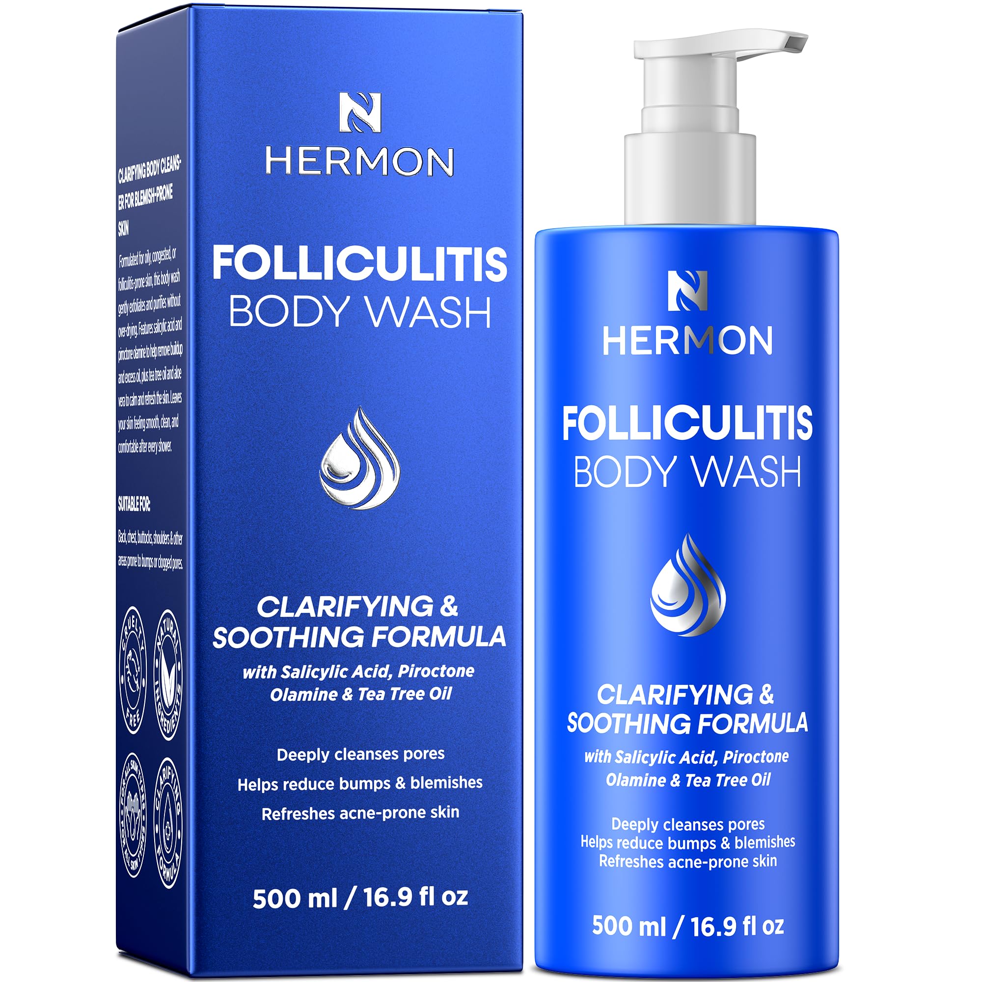 Hermon Folliculitis Body Wash with Tea Tree Oil: Antifungal Body Wash for Folliculitis, Back Acne, Ringworm, Jock Itch & Acne-Prone Skin – Helps