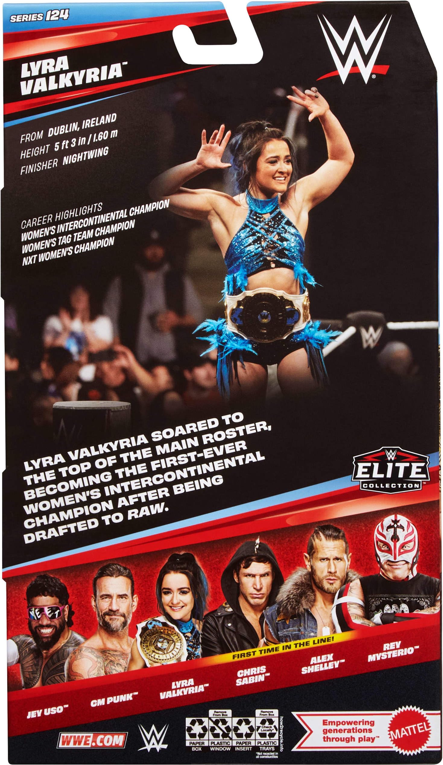 Mattel WWE Elite - Figura de acción y accesorios, serie #124, Lyra Valkria coleccionable de 6 pulgadas con 25 puntos de articulación y manos intercambiables