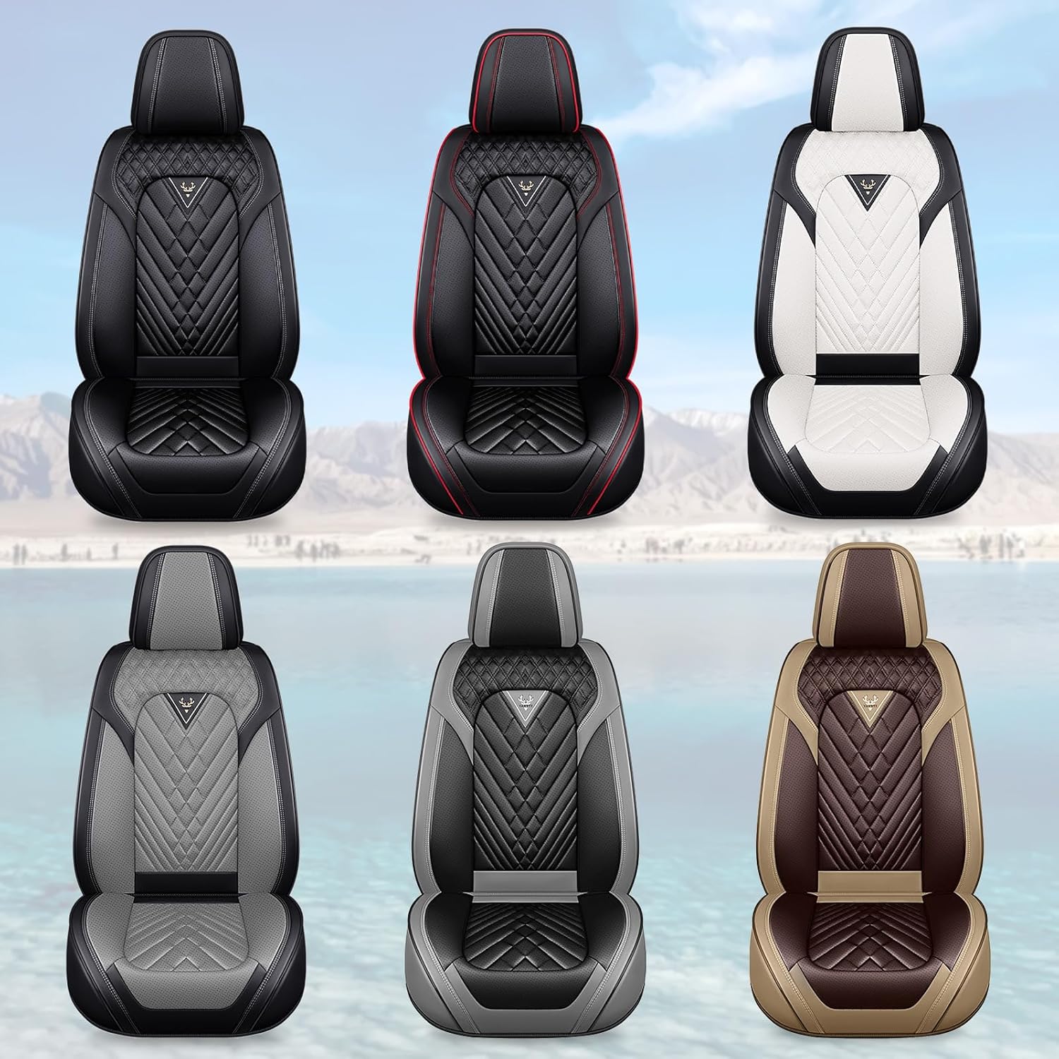 Car Seat Covers Fit for Toyota Highlander 2001-2025,2 Seats Waterproof Leather seat Covers, Premium Fashion Car Seat Protector.(2 Seats/Black Gray)
