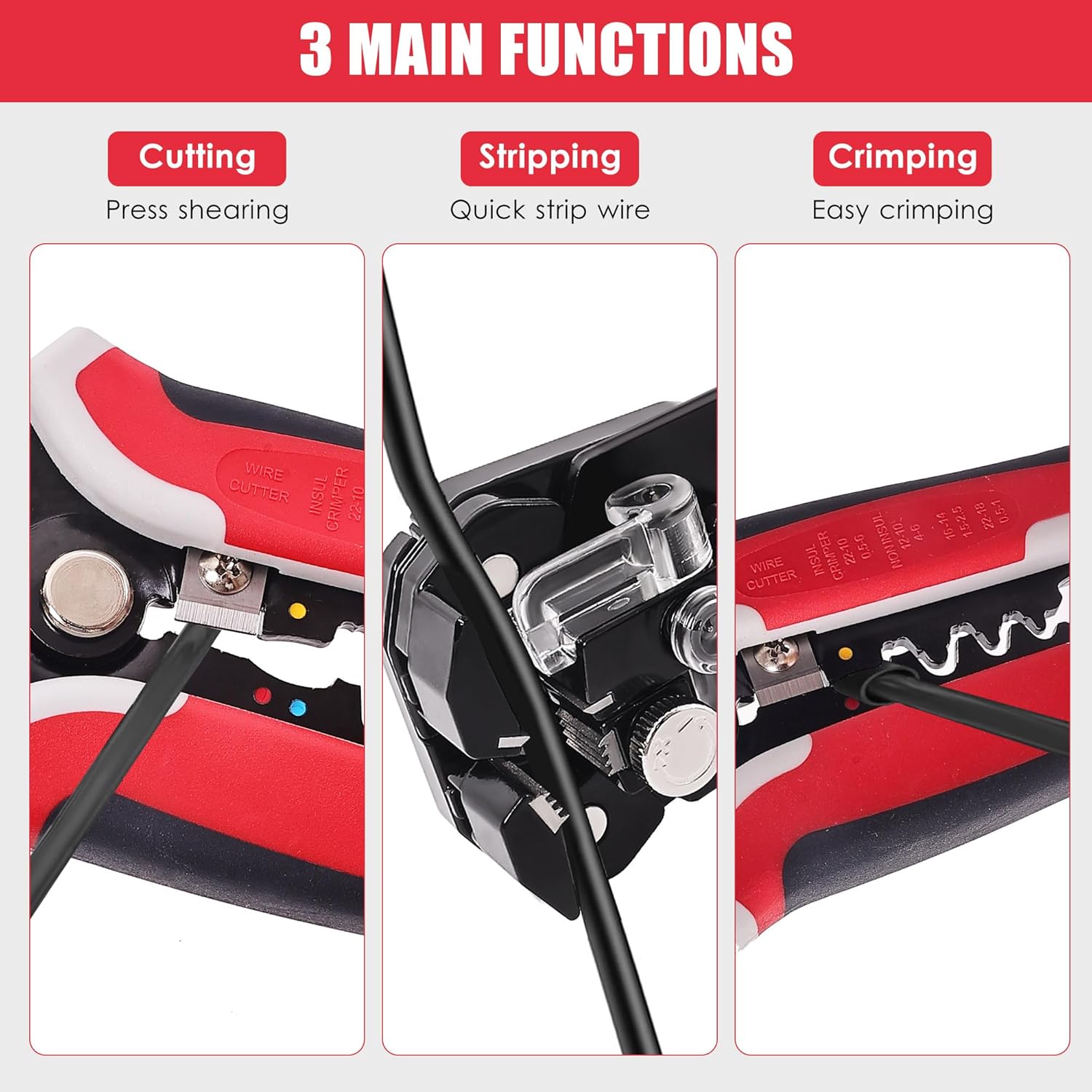 Professional Self-Adjusting Wire Strippers,3 in 1 Stripper/Cutter/Crimping,Heavy Duty,Automatic Wire Stripping Tool | Electrical Wire Strippers for 10-24 AWG