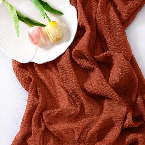 Miniatura 3 de Socomi Camino de mesa de gasa de terracota para el día de San Valentín, 120 pulgadas, rústico bohemio, camino de tela de queso para bodas, fiestas,