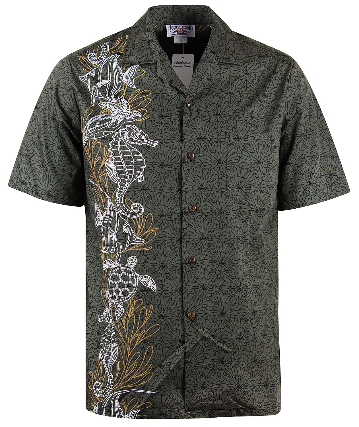 Pacific Legend Original Hawaiihemd, Kurzarm, Seaworld Vertikal, Khaki, XL