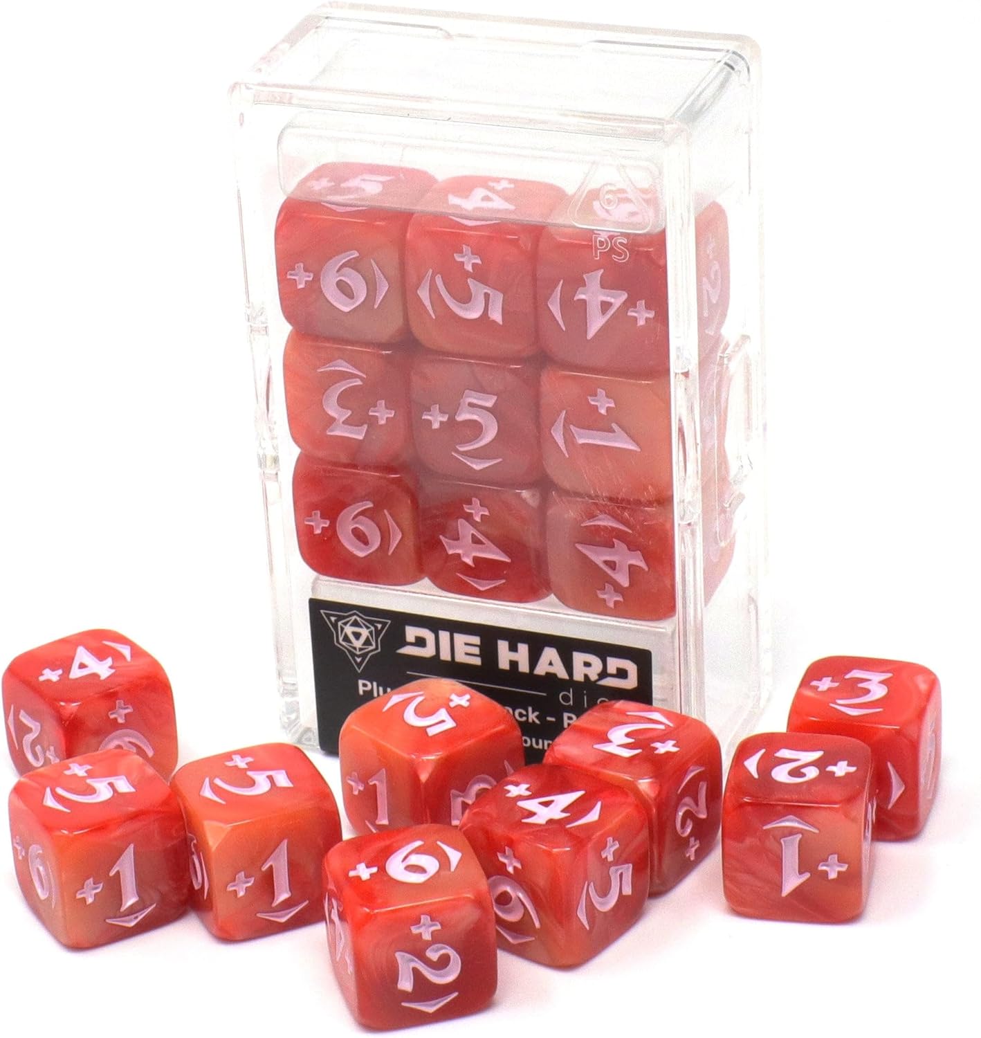 Spindown 14mm d6 Counters - 9 Piece MTG Custom Design w/Directional Indicators - Plus Power Pack - Mountain Red