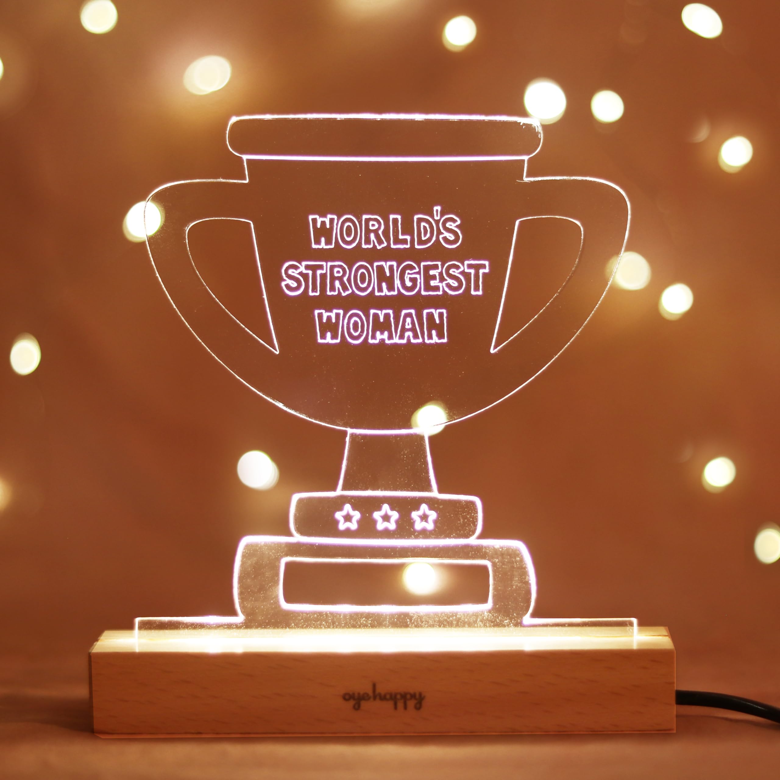 Oye Happy World's Strongest Woman LED Lamp - Trophy Shaped Lamp for Happy Women's Day - Women's Day Gift for Mother, Wife, Girlfriend, Sister, Colleagues - Home Decor/Office Decor Gift-image-24