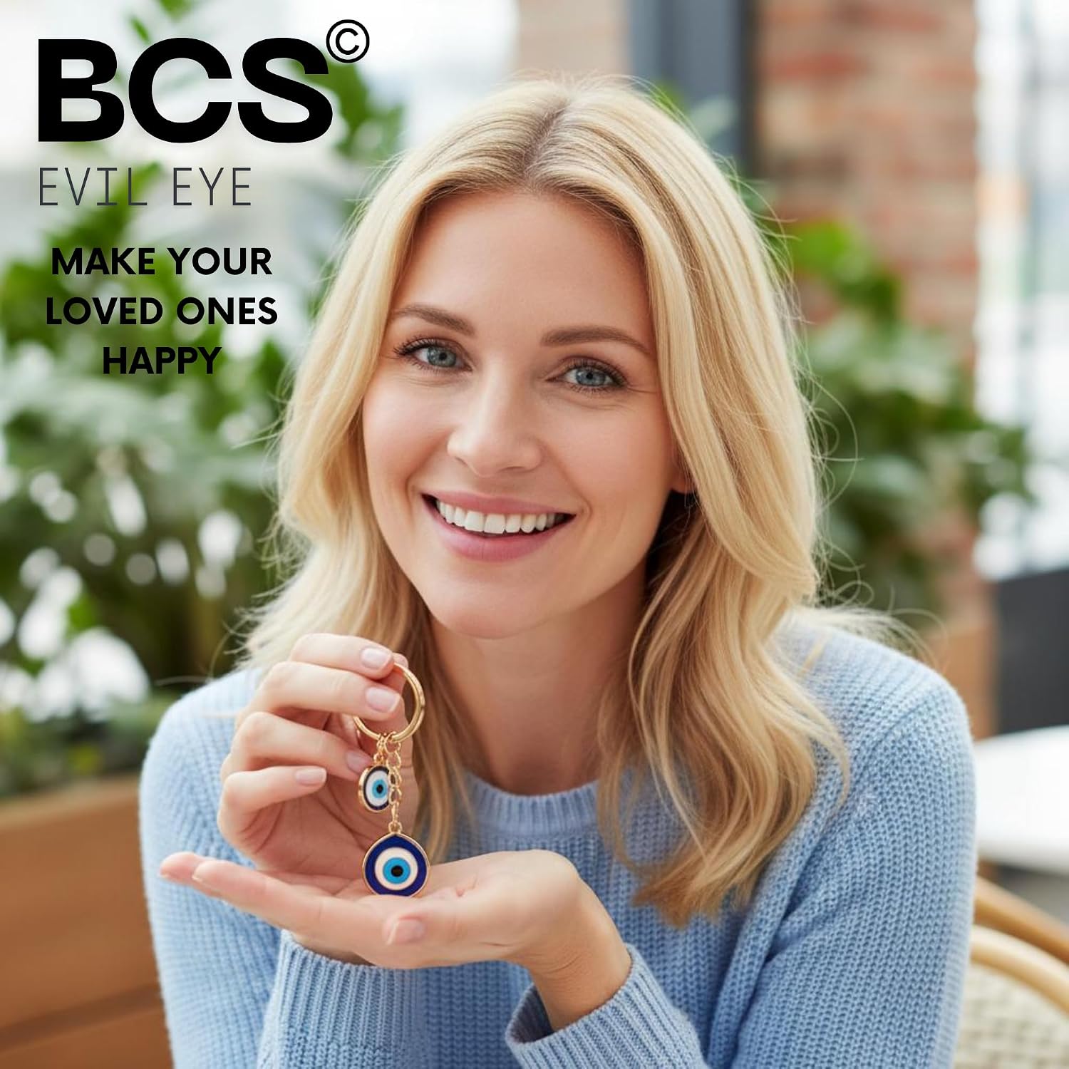 BCS Evil Eye Keychain Bag Charm - Good Luck & Protection Amulet - Car Keyring Purse Accessories for Women