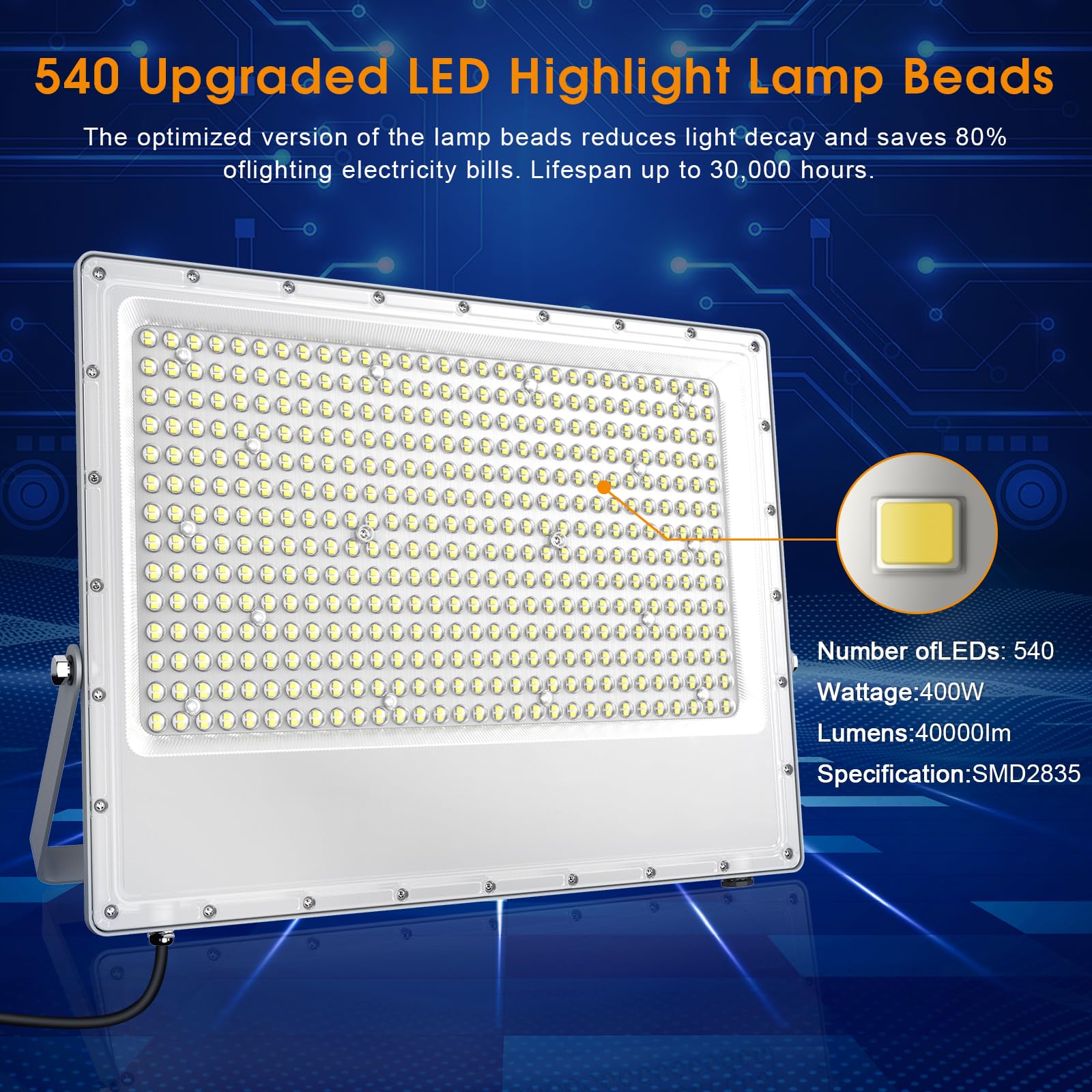 LED Strahler Außen 400W 6000K Kaltweiß LED Fluter 540 LEDs Superhell 40000LM Scheinwerfer, IP65 Wasserfest Aussenstrahler für Hell Garten Garage Sportplatz Hof Auffahrt Türen