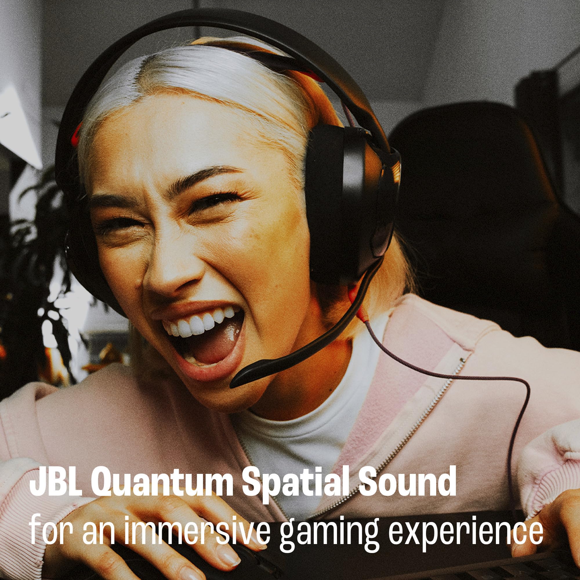 JBL Quantum 250 - Wired multiplatform Gaming Headset, 50mm Carbon Dynamic Drivers for Rich JBL Quantum Spatial Sound, Cardioid Noise Cancelling Boom mic, & Ultra-Light Comfortable Design (Black)
