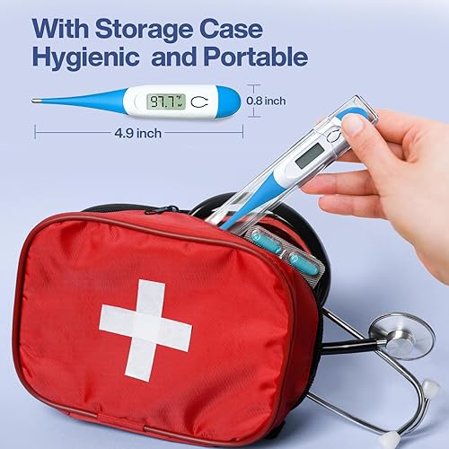 Vista 6 de Boncare Termómetro oral de 10 segundos para adultos y niños, termómetro digital rectal preciso y seguro para bebé con alarma de fiebre (azul claro)