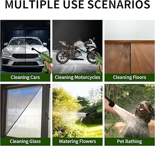 Miniatura 6 de Lavadora a presión inalámbrica, lavadora portátil de 1200 PSI con batería y cargador de 4 Ah, boquilla 6 en 1, manguera de 16.4 ft, lavadora de mano