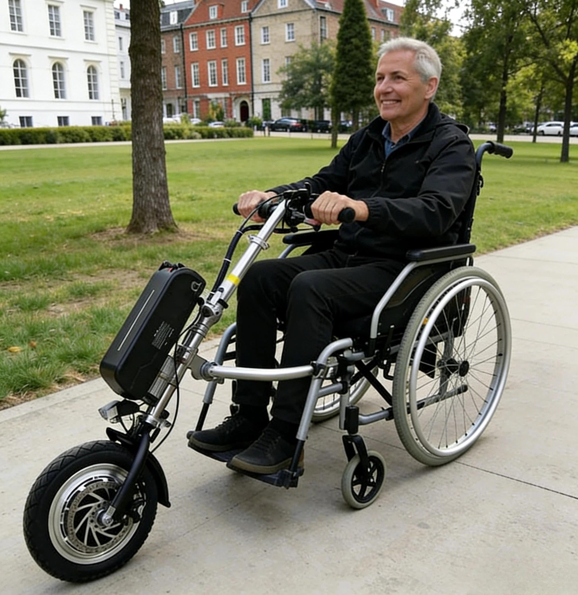 Unidad de propulsión eléctrica 500W para silla de ruedas manual, kit de conversión handbike seguro con batería 48V, autonomía 65km, amortiguador y faro LED(A 17ah)