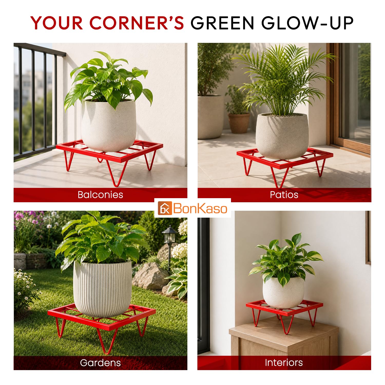 BonKaso Metal Plant Stand - Outdoor & Indoor -8
