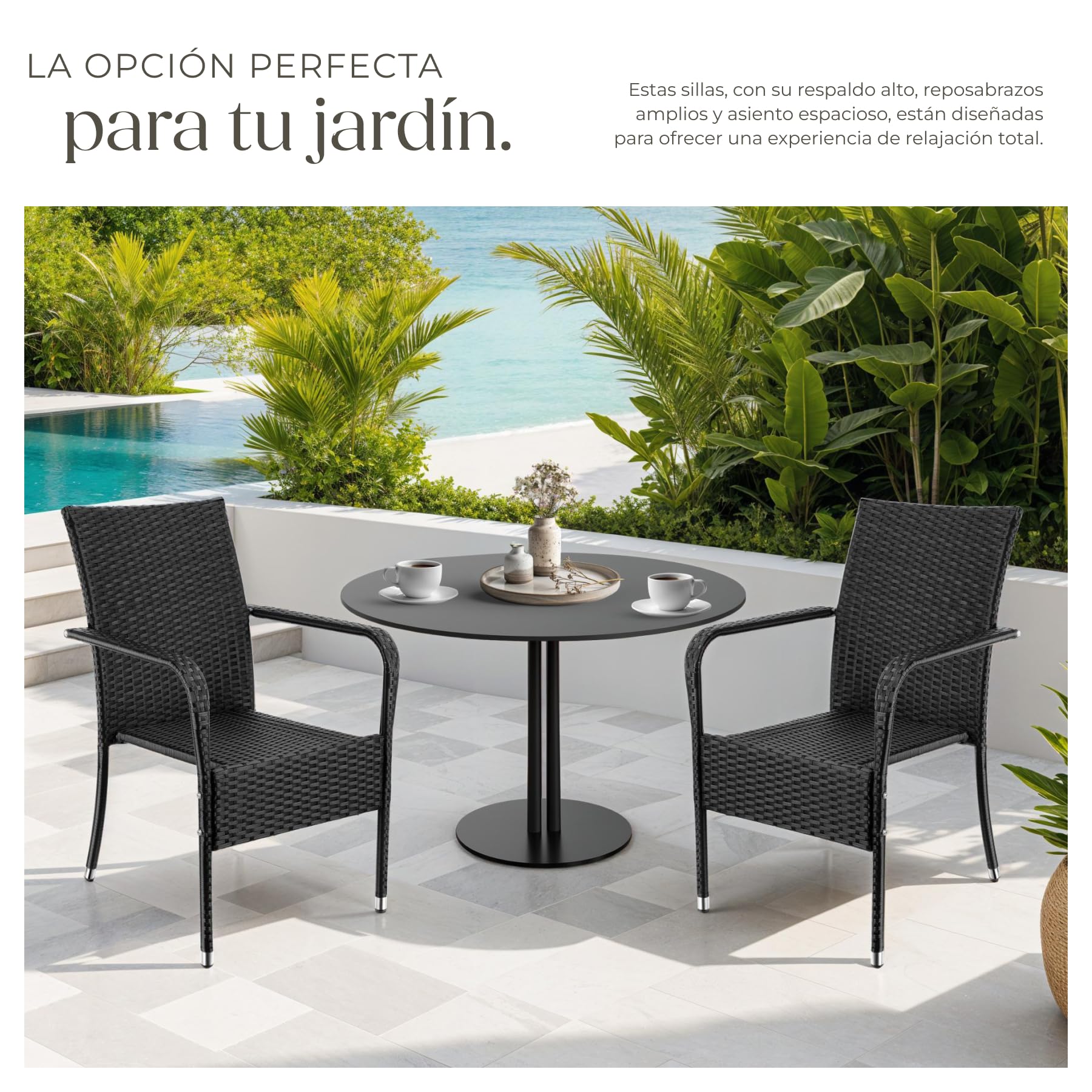 tectake® Silla de Jardín de Ratán y Acero Apilable, Muebles Jardín Exterior Resistentes a la Intemperie, Silla Conjunto Jardín Exterior, Sillas Terraza o Patio, Fácil Montaje, Max. 120 kg - 2 Sillas