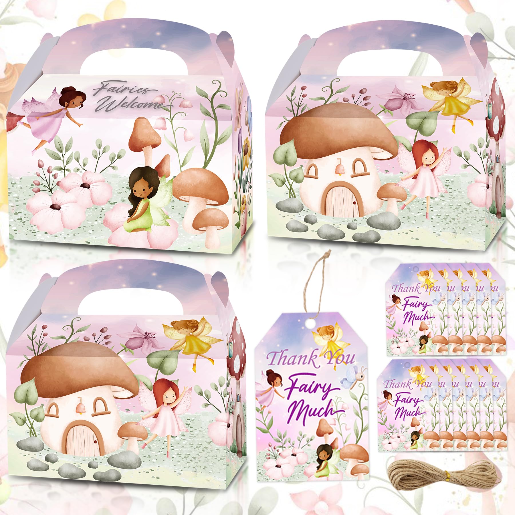 KARAQY Fairy Tale Party Favor Boxes, 12 Pcs Fairy Goodie Gift Treat Boxes with Thank You Tags for for Kids Birthday Baby Shower Party Supplies