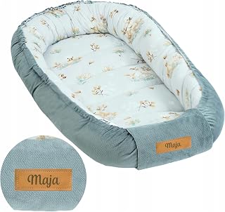 Baby Nest Pod for Newborn, Reversible Baby Seat 0-12 Months, Cotton and Velvet Infant Nest, Baby Essentials, Personalised Baby Gift (Gray + Swans)