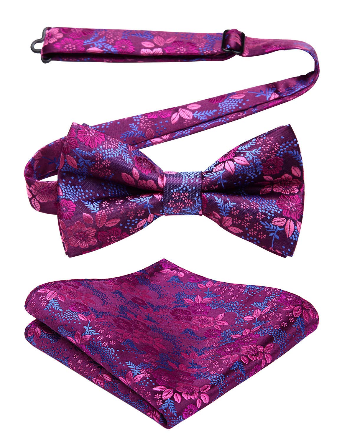 HISDERN Bow Ties for Men Paisley Floral Pre-tied Bowtie Pocket Square Set Men's Formal Bow Ties Wedding Party