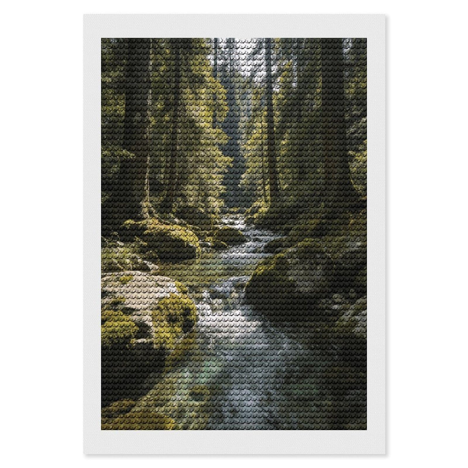 FekiLoot Green Valley Stream Waterfall Paint by Numbers Kit for Adults Beginner DIY Diamond Dots Paintings Round Full Drill Diamond Art Kits Picture Diamond Art Painting Kits for Home Decor 8"x12"