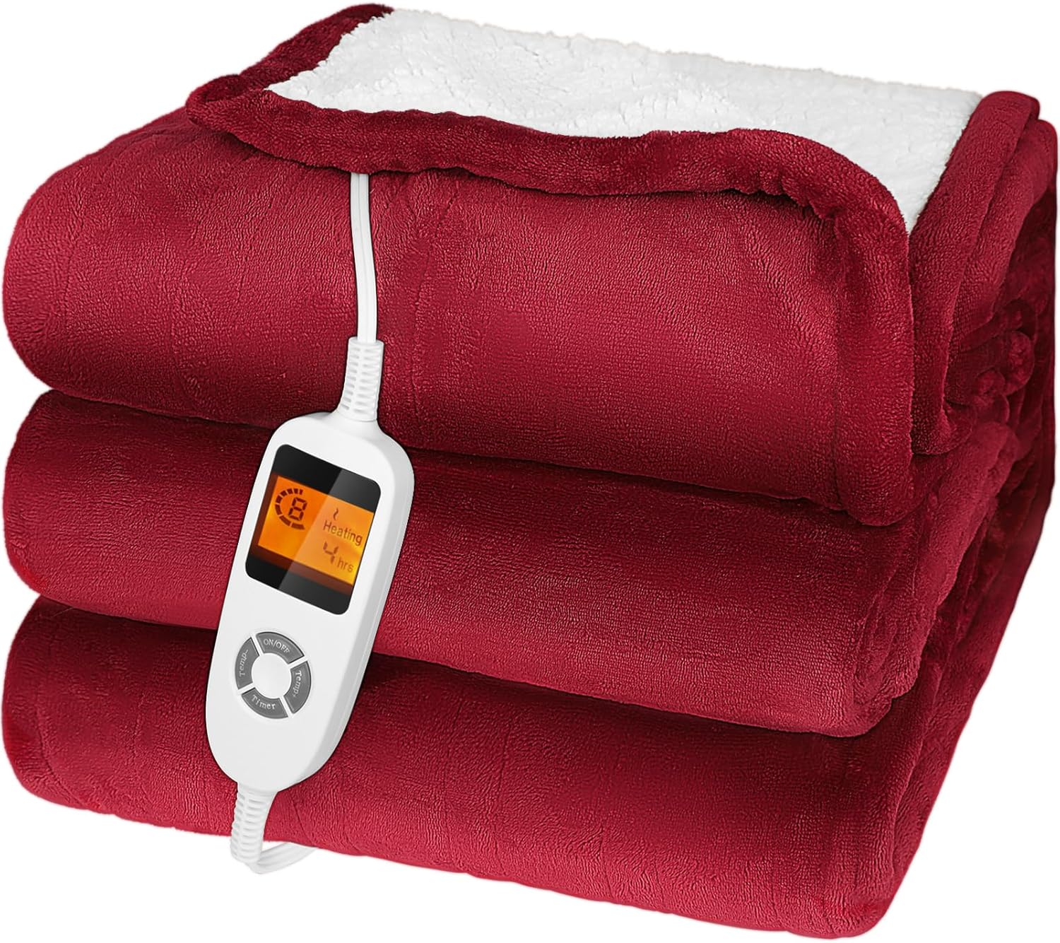 Heated Blanket Electric Throw, Electric Blanket Flannel & Sherpa Fast Heating 50" x 60" with 10 Heating Levels & 1-10H Auto-Off Timer, Soft Throw Blanket ETL Certification Home Office Use(Red)