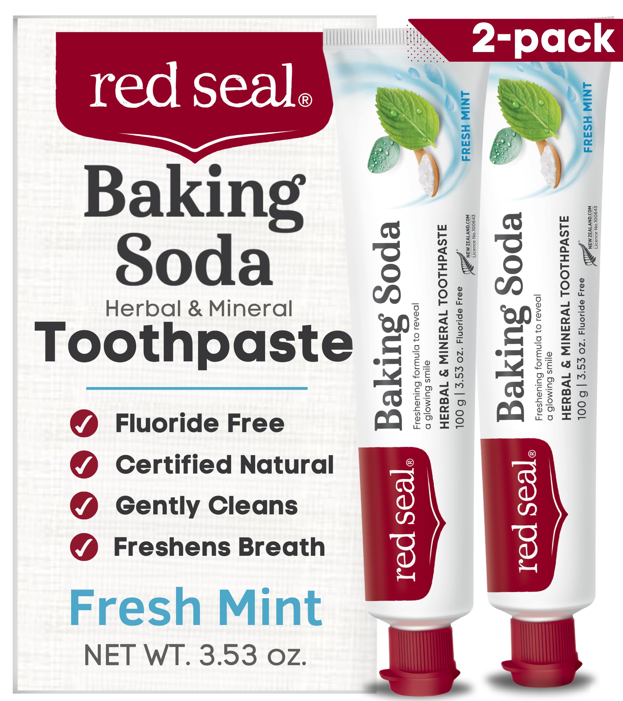 �️Red Seal Baking Soda Toothpaste - Fluoride-Free Herbal & Mineral Formula, Vegan-Friendly, Cruelty-Free, SLS and Parabe — deal on Shopping With Noya