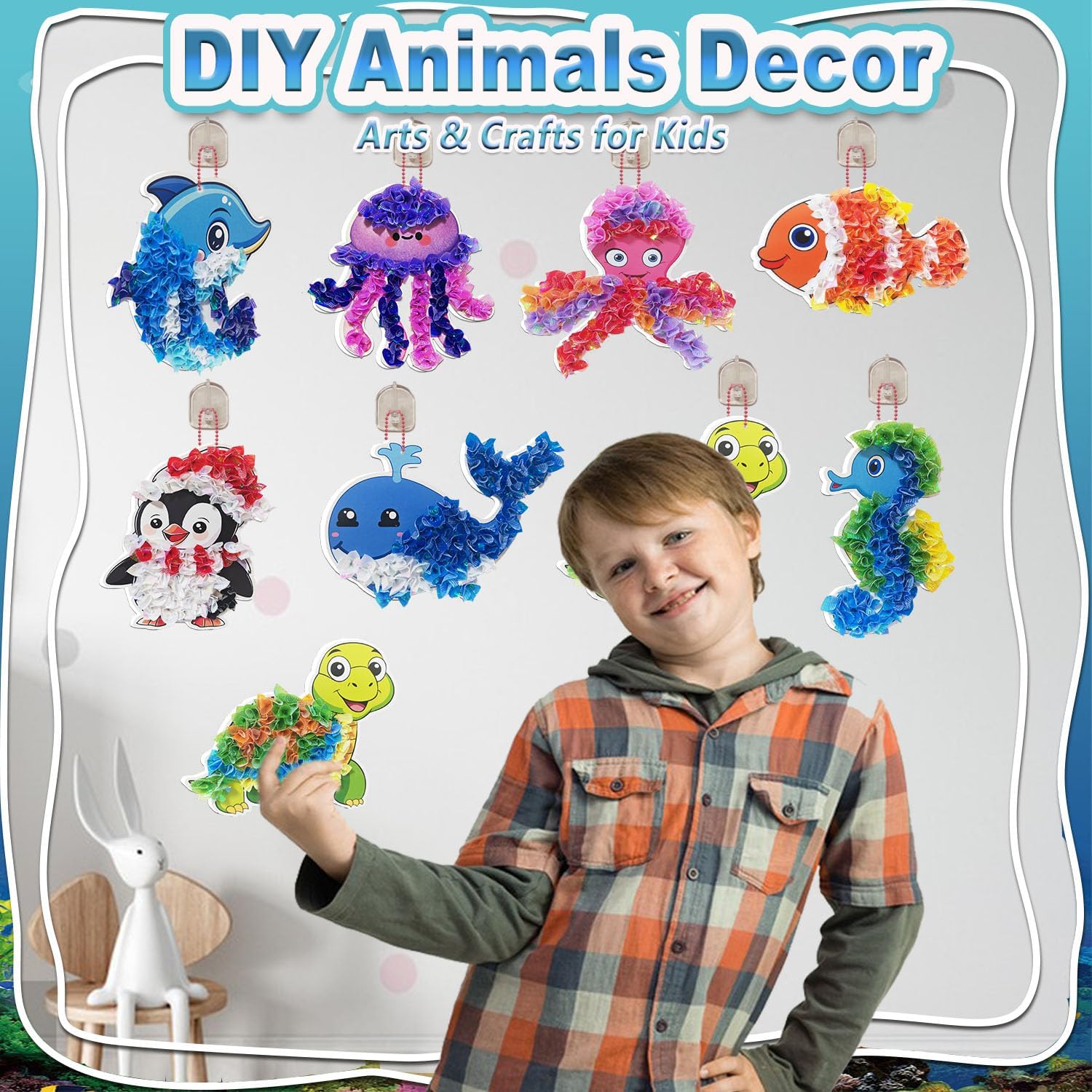 JRD&BS WINL Magical Ocean Animal Poke Art - Dolphin, Jellyfish, Seahorse, Turtle, Octopus, No-Mess Craft Kit for Kids 4-9,Marine Biology Learning Toy, Creative Gift for Preschoolers - Image 6