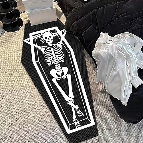 Alfombra creativa de Halloween con diseño de ataúd, diseño de esqueleto, para sala de estar, cocina, decoración del hogar (54 x 23 pulgadas)