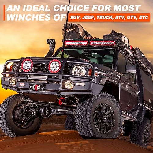Miniatura 10 de Kit de cuerda de cabrestante sintética, cable de cuerda de cabrestante de 14 pulgadas x 50 pies, 10000 libras con funda protectora+cabrestante